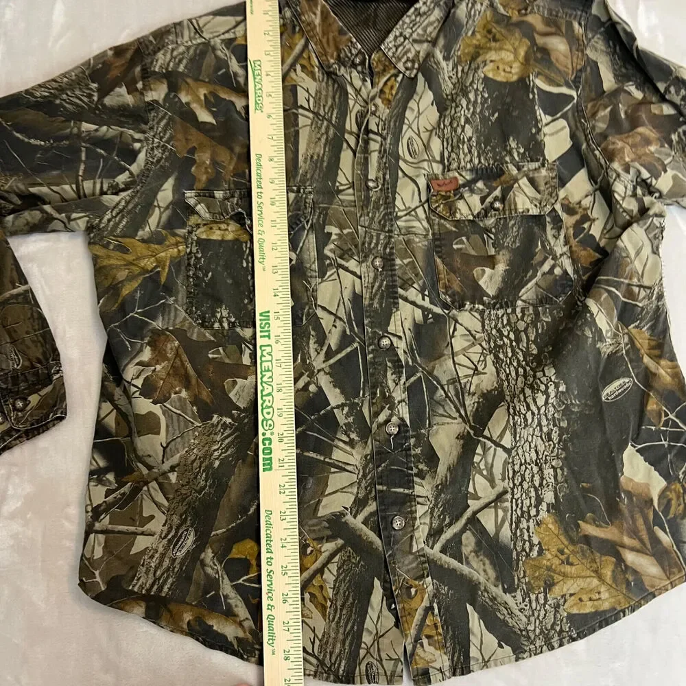VTG Woolrich Shirt Mens L Camo Hardwoods‎ Button Up Vented Outdoors Grunge FLAW